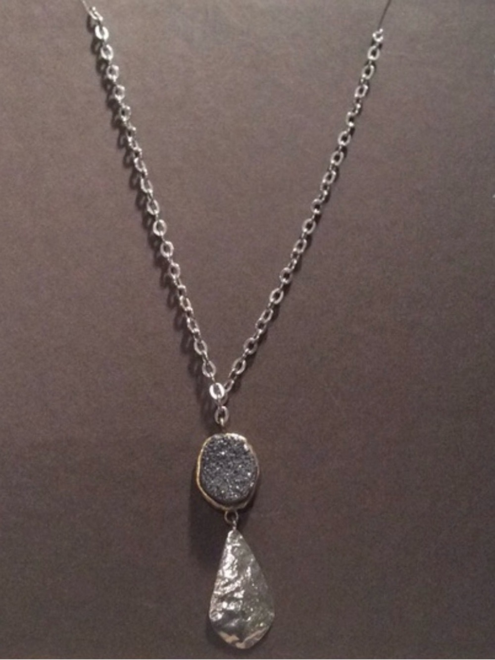 Silpada Silver Druzy and Cream Teardrop Pendant Necklace